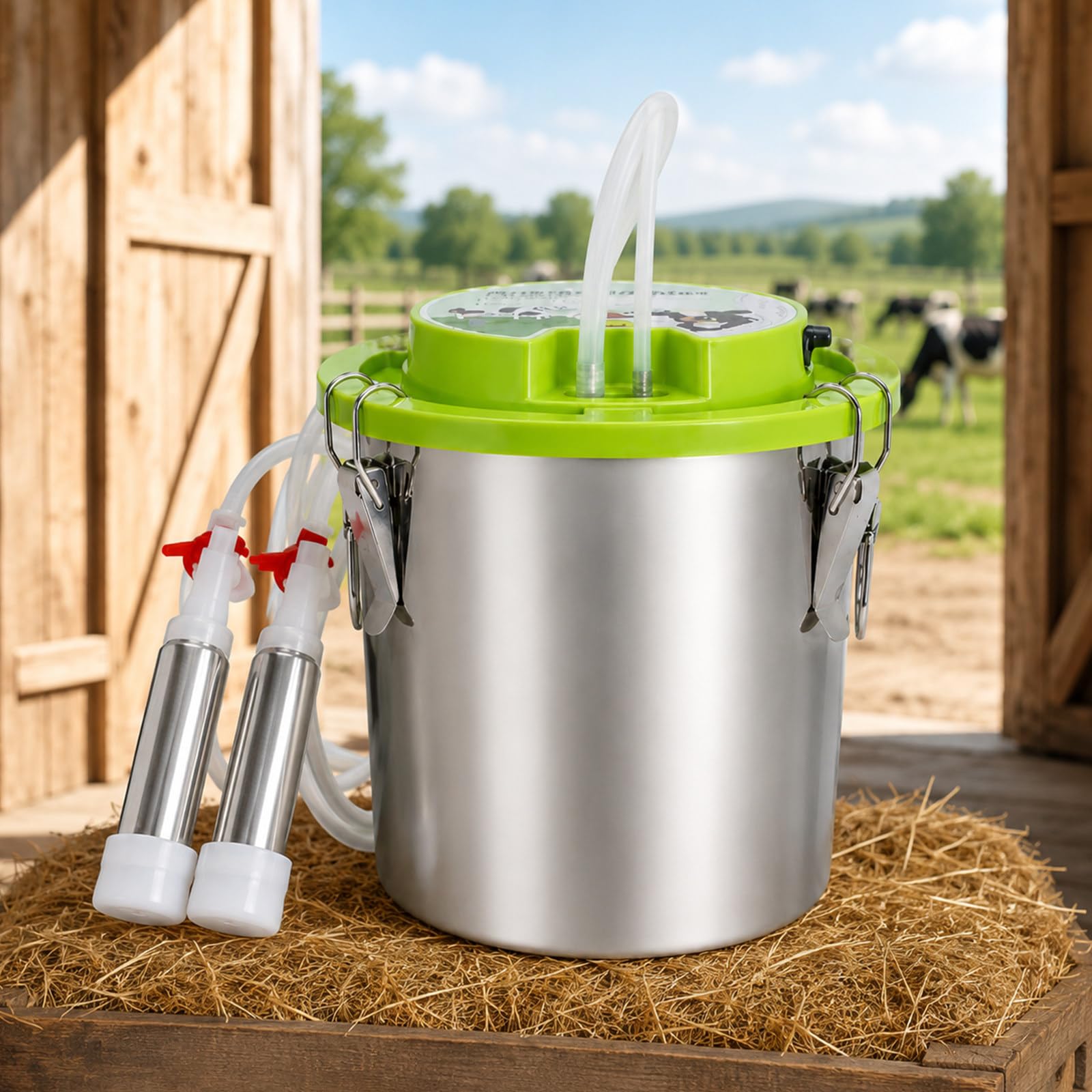 Mungitrice Elettrica Ricaricabile, Mungitrice per Mucche con Secchio Inox da 12 L, Arresto Automatico E Pulsazione 43–46 Cicli/min per Stalle, Ranch E Fattorie Familiari Sheep&Cow