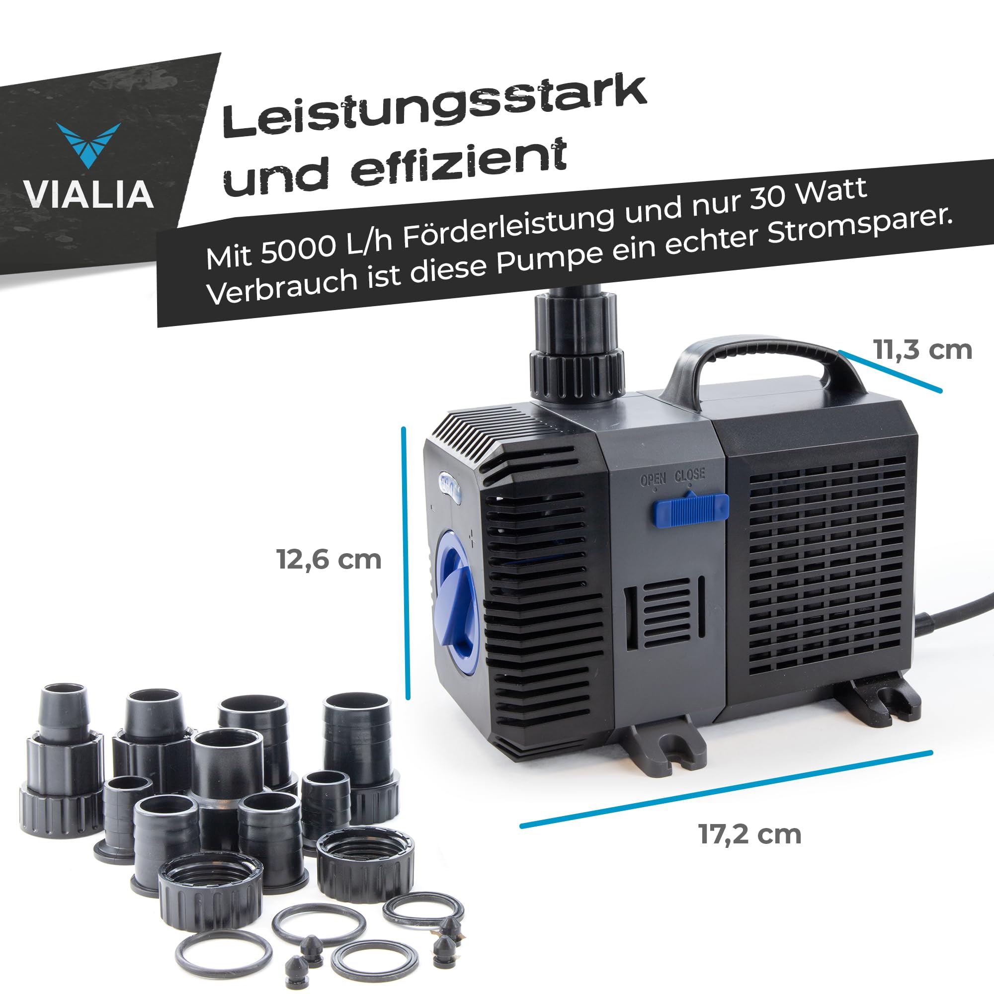 Teichpumpe CTP 5000 | 5000L/h bei nur 30 Watt | Energieeffiziente Filterpumpe & Tauchpumpe für Gartenteich | Leise & wartungsarm durch Keramikachse | Mit Trockenlauf- & Überlastungsschutz