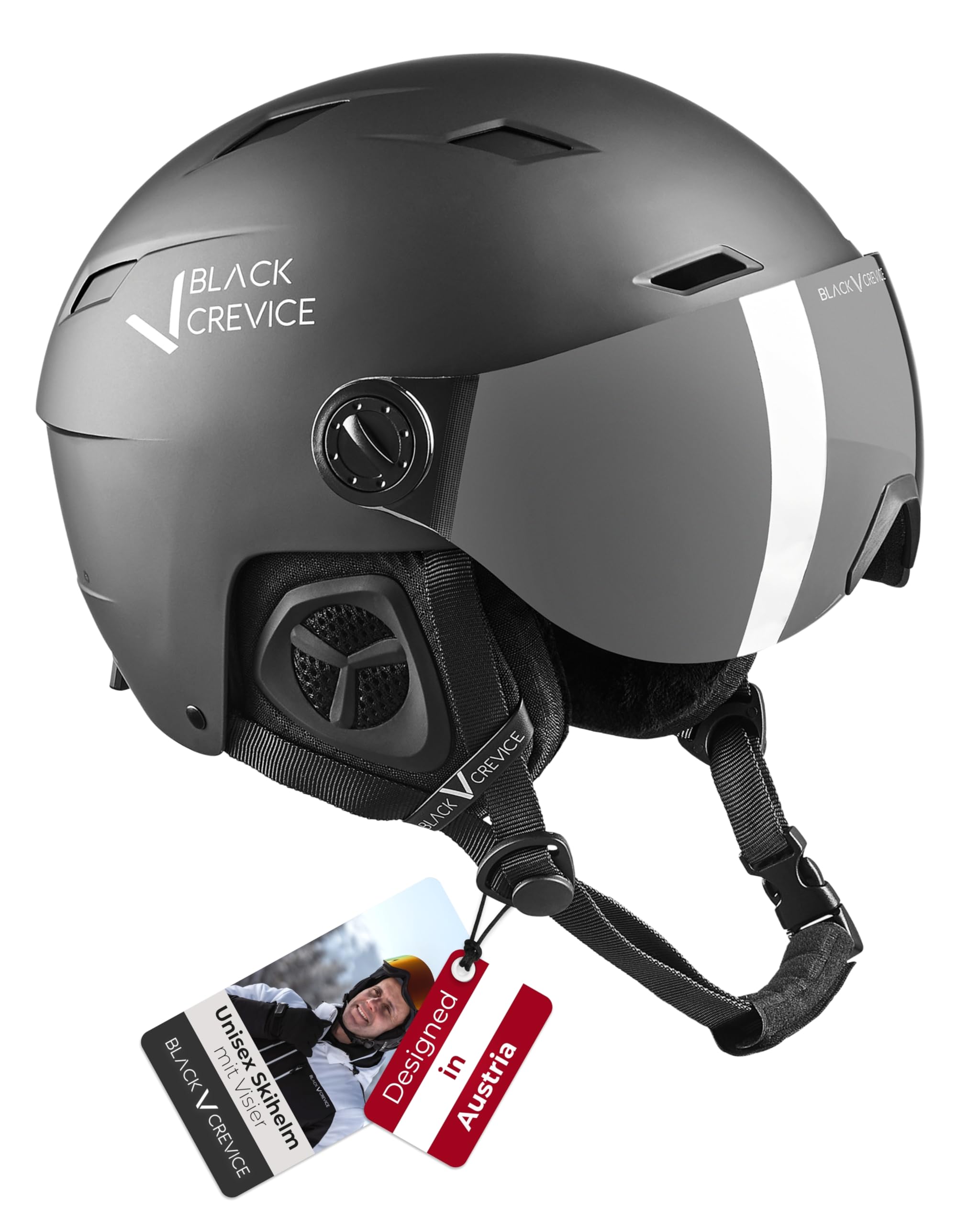 BLACK CREVICE Skihelm Kirchberg mit Visier und Lüftungsöffnungen - Atmungsaktiver Helm für Herren & Damen