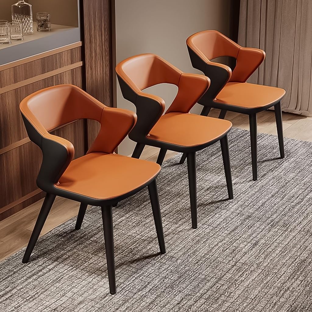 Ergonomiczne krzesła do jadalni, nowoczesne, tapicerowane, boczne krzesła z podłokietnikami, skórzane, do salonu i recepcji, zestaw 4 szt., brązowe
