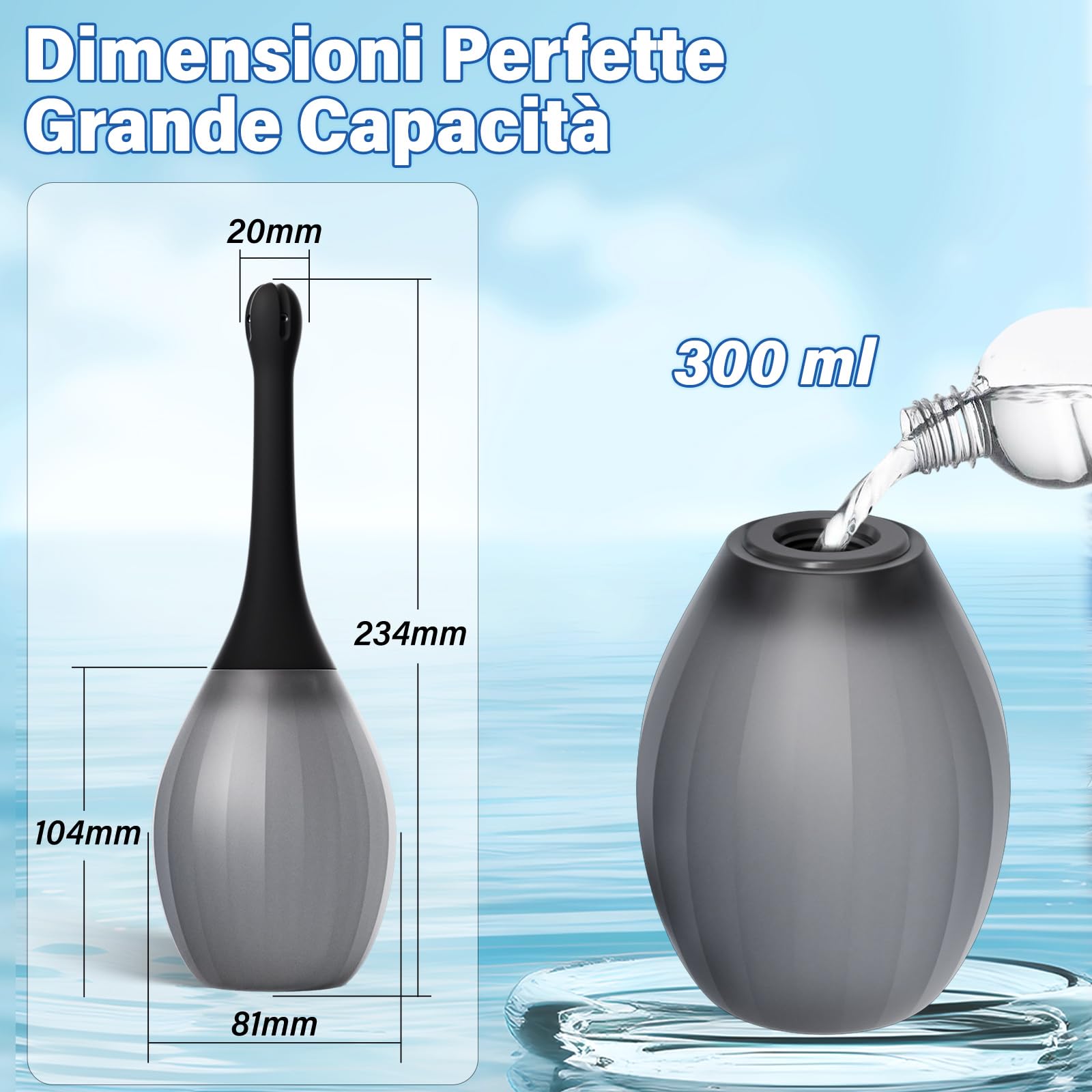 Clistere per Pulizia Ano per Uomini e Donne - Peretta per Clistere per Adulti da 300 ML con Ugello Flessibile per Doccia Anale, Kit Doccia Vaginale in Silicone Antireflusso per Lavaggio Anale e Colon