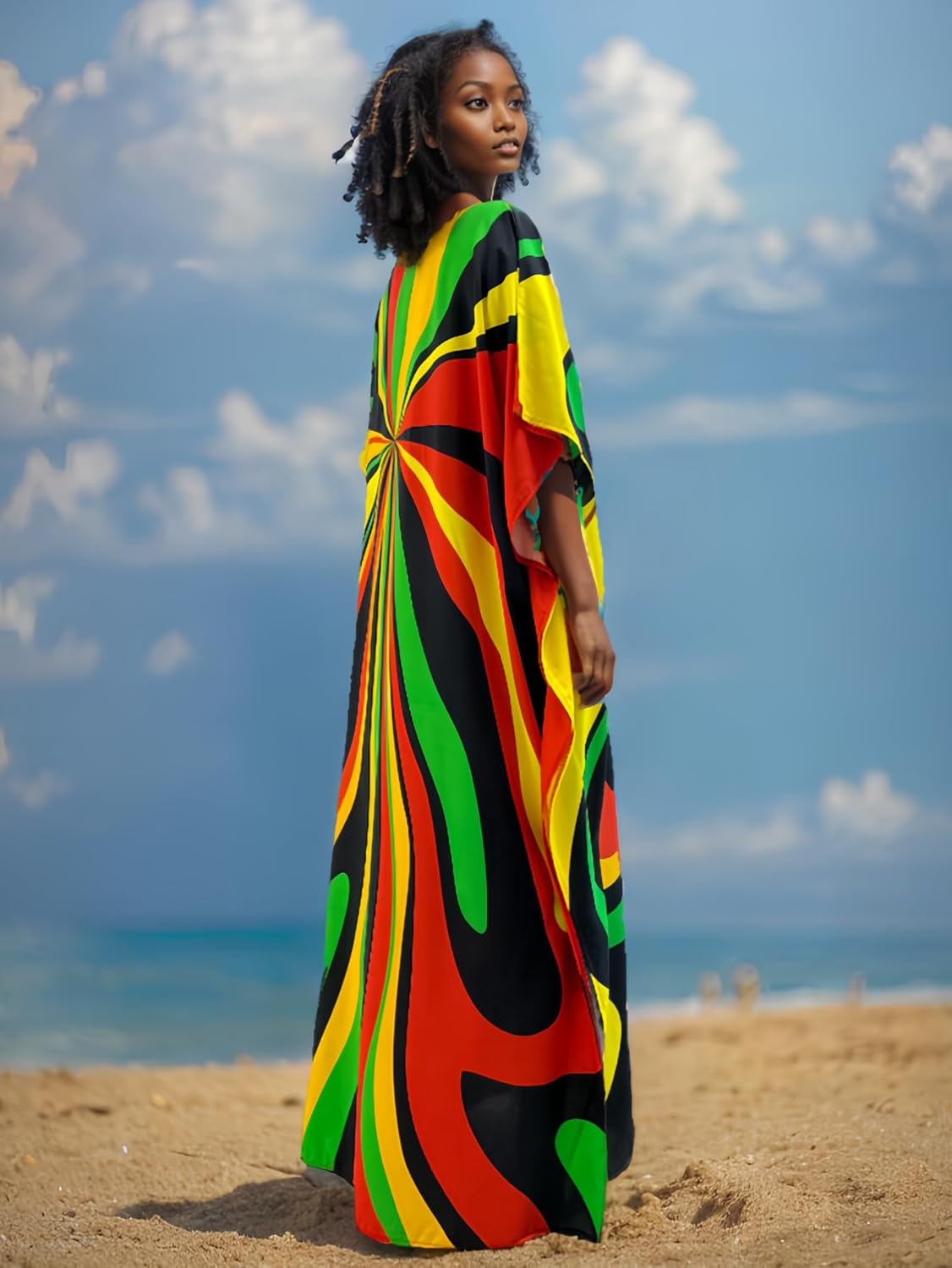 RanRui Floral Print Kaftan Dresses for Women Ethnic Boho Print swim cover up Batwing Sleeve Vneck Caftans - Image 7