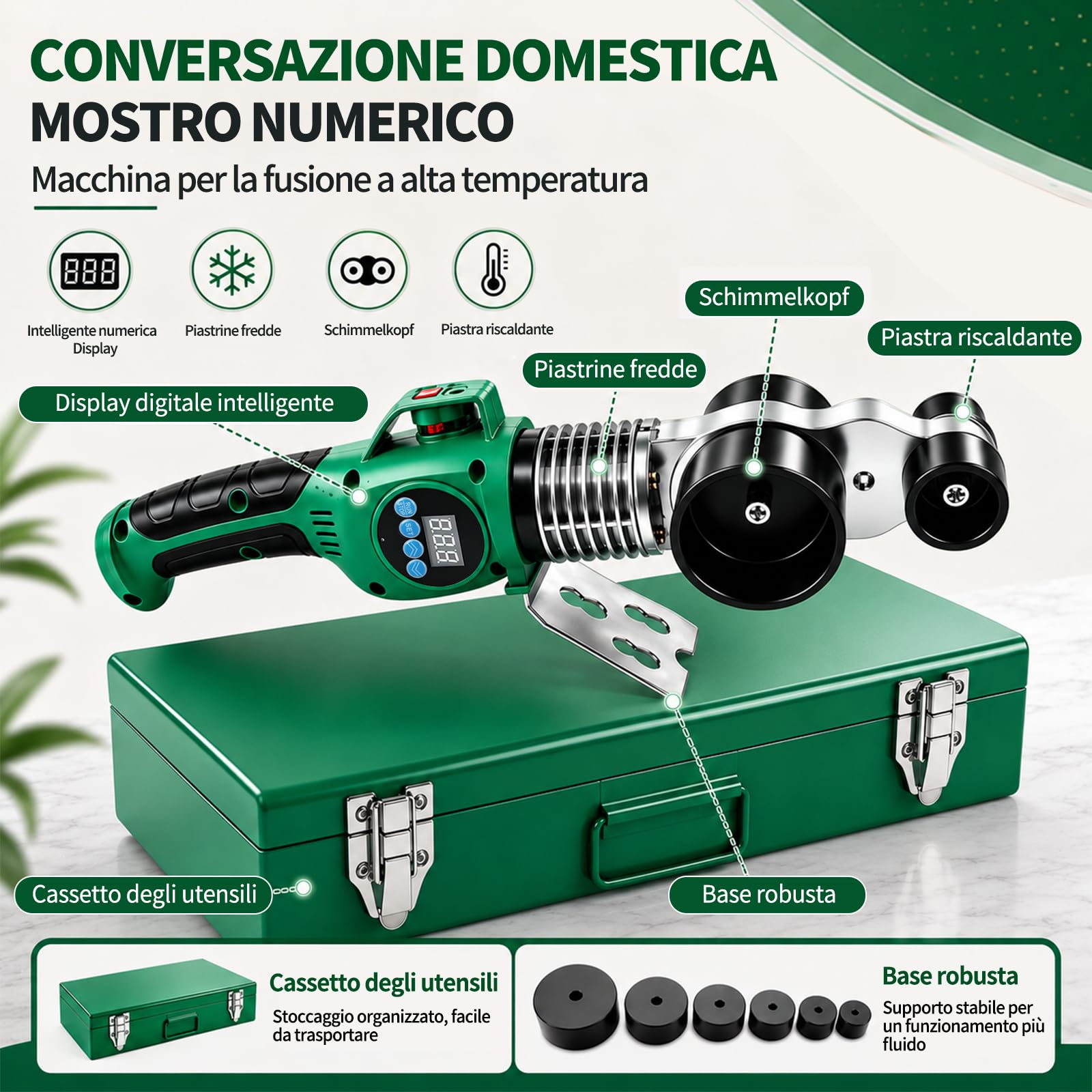 Saldatrice a manicotto, 1000 W, con display digitale, saldatrice professionale per manicotti (20-25-32-40-50-63 mm), saldatrice per tubi in plastica PB PE PERT PPR