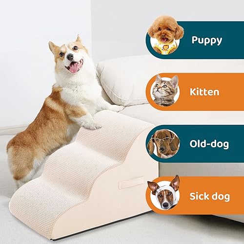 Miniatura 10 de Escaleras para perros pequeños, escaleras para perros para camas altas y sofá, escaleras de espuma de alta densidad de 20 pulgadas de alto, 4