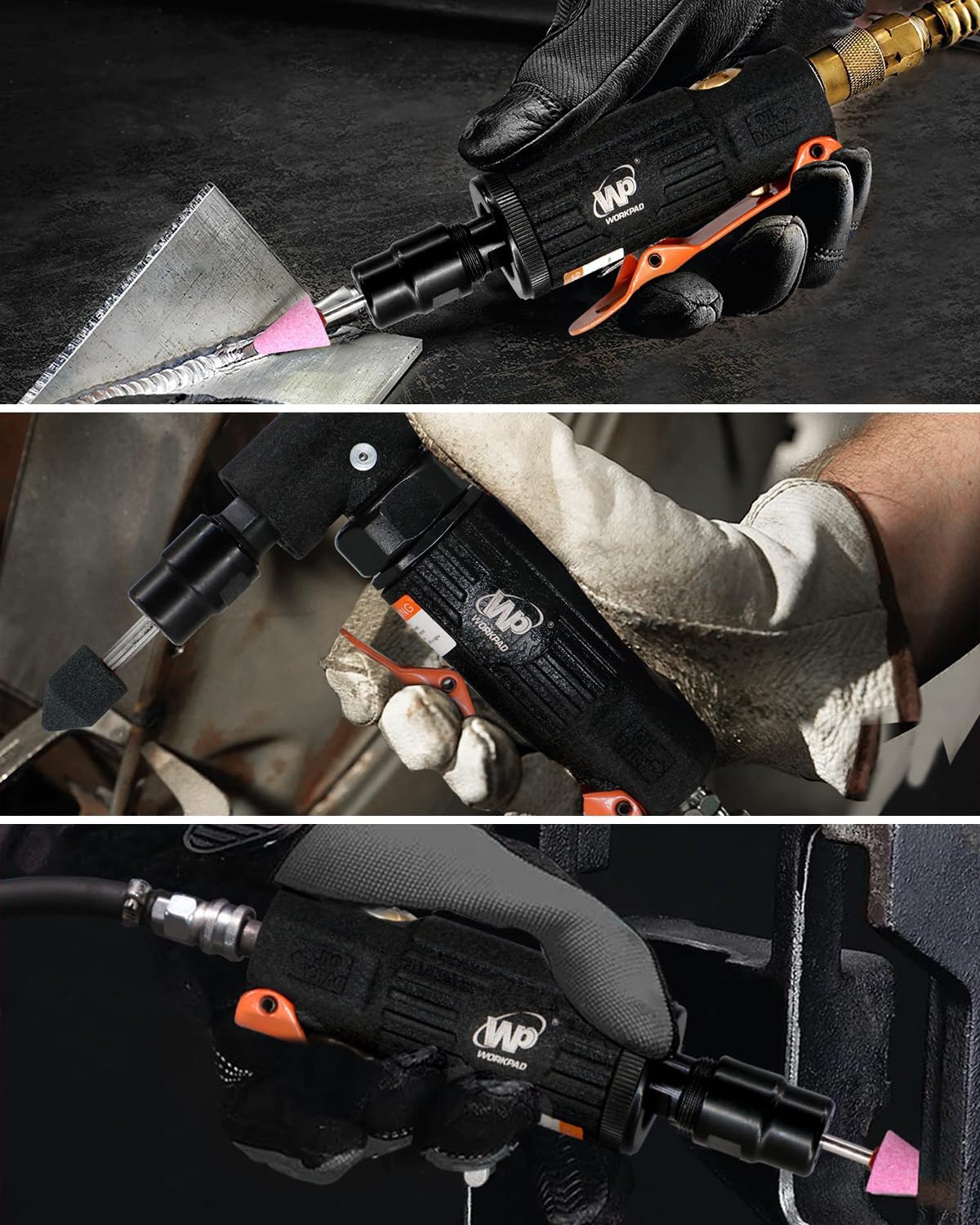 WorkPad 2PCS Druckluft Stabschleifer，Gerade/Abgewinkelt Pneumatisches Werkzeugschleiferset mit 1/4 und 1/8 Zoll Spannzangen für Automechaniker, Dekorateure und Heimwerker.