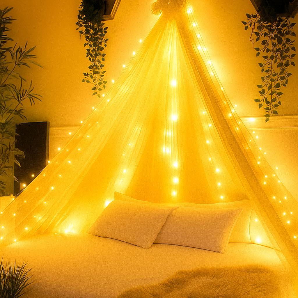 Party Box White Canopy Net for Decoration | Unstitched Sheer Fabric for Bed Canopy, Birthday Backdrop, Room Decor | 8 x 5 Feet Drapery Cloth for Kids & Adults (Yellow) 1