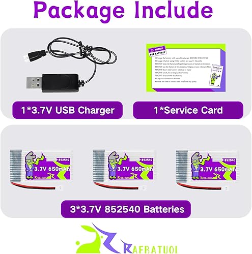 Miniatura 6 de 3.7V 650mAh 852540 25C Lipo Baterías para SYMA X5 Serial UVA Quadcopter, X5SW X5SC Drone, WLtoys V252 XT Flyer con XH2.54Molex Plug y USB 1S Cargador