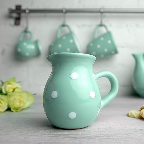 Miniatura 3 de Crema de cerámica pequeña hecha a mano con lunares azules y blancos de 5.1 fl oz5 onzas, jarra de leche, vertedor, jarra, regalo de inauguración de