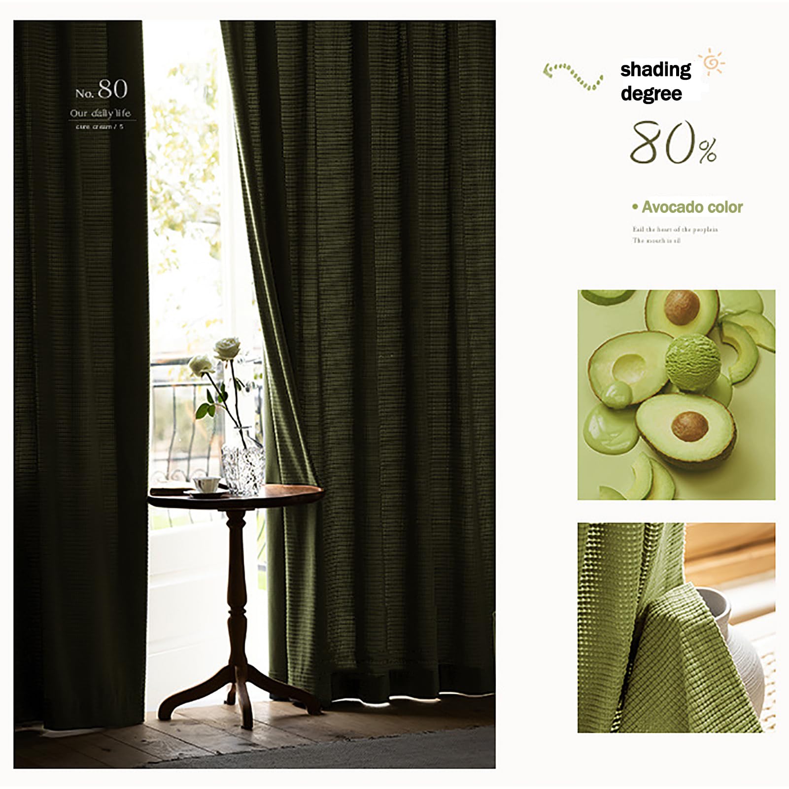 Verde Cortinas Chenille Dormitorio Curtain Opaca Gancho Estilo Japones Curtains Blackout 2 Paneles para Salón Cuarto De Los Niños, W200xL270cm,Green