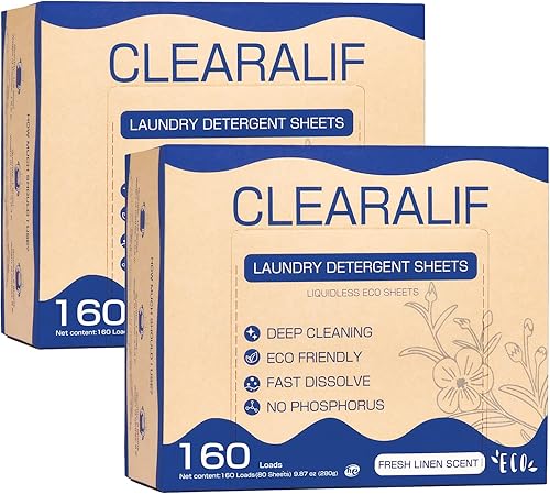 Sábanas de detergente para ropa de hasta 320 cargas, lino fresco, ideal para viajes, apartamentos, dormitorios, tiras de detergente CLEARALIF