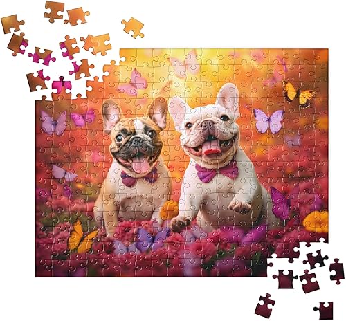 Miniatura 3 de Superb Home Adorable rompecabezas de 2 perros Bulldog Francés Persecución Mariposas 252 piezas Rompecabezas de mejores amigos, hermanos, parejas,