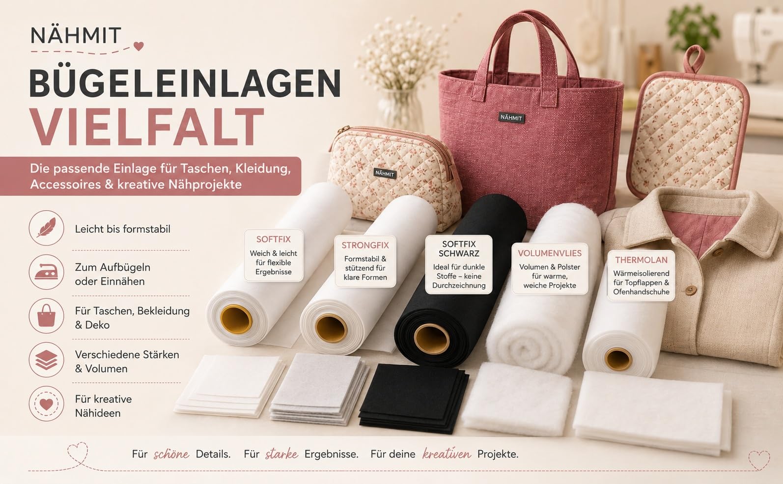 Nähmit THERMOLAN Volumenvlies 90 cm breit – wärmeisolierendes Nähvlies für Topflappen, Ofenhandschuhe, Quilt & Nähprojekte – 100% Polyester, Meterware (30)