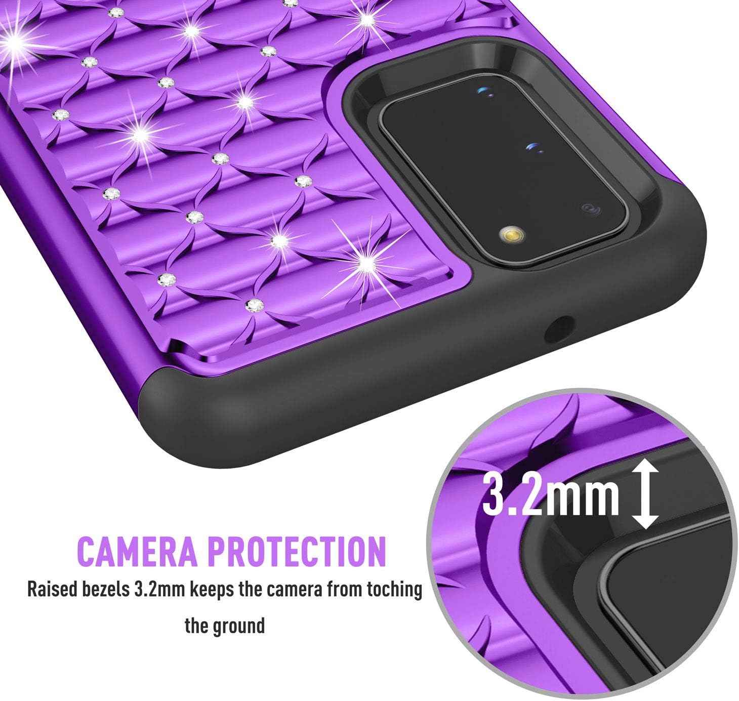 TILL for Galaxy S20 Case, S20 5G Phone Case for Girl Women, Studded Rhinestone Crystal Bling Diamond Sparkly Luxury Shock Absorbing Hybrid Defender Rugged Slim Glitter Case Cover [Purple]