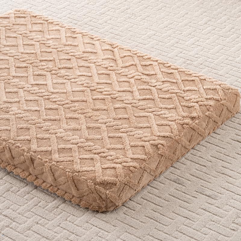 Orthopedic Memory Foam Dog Crate Pad, Medium Size, Brown Diamond Pattern, Waterproof Lining, Washable Cover for Dogs and Cats 41" L x 28" W x 3" H