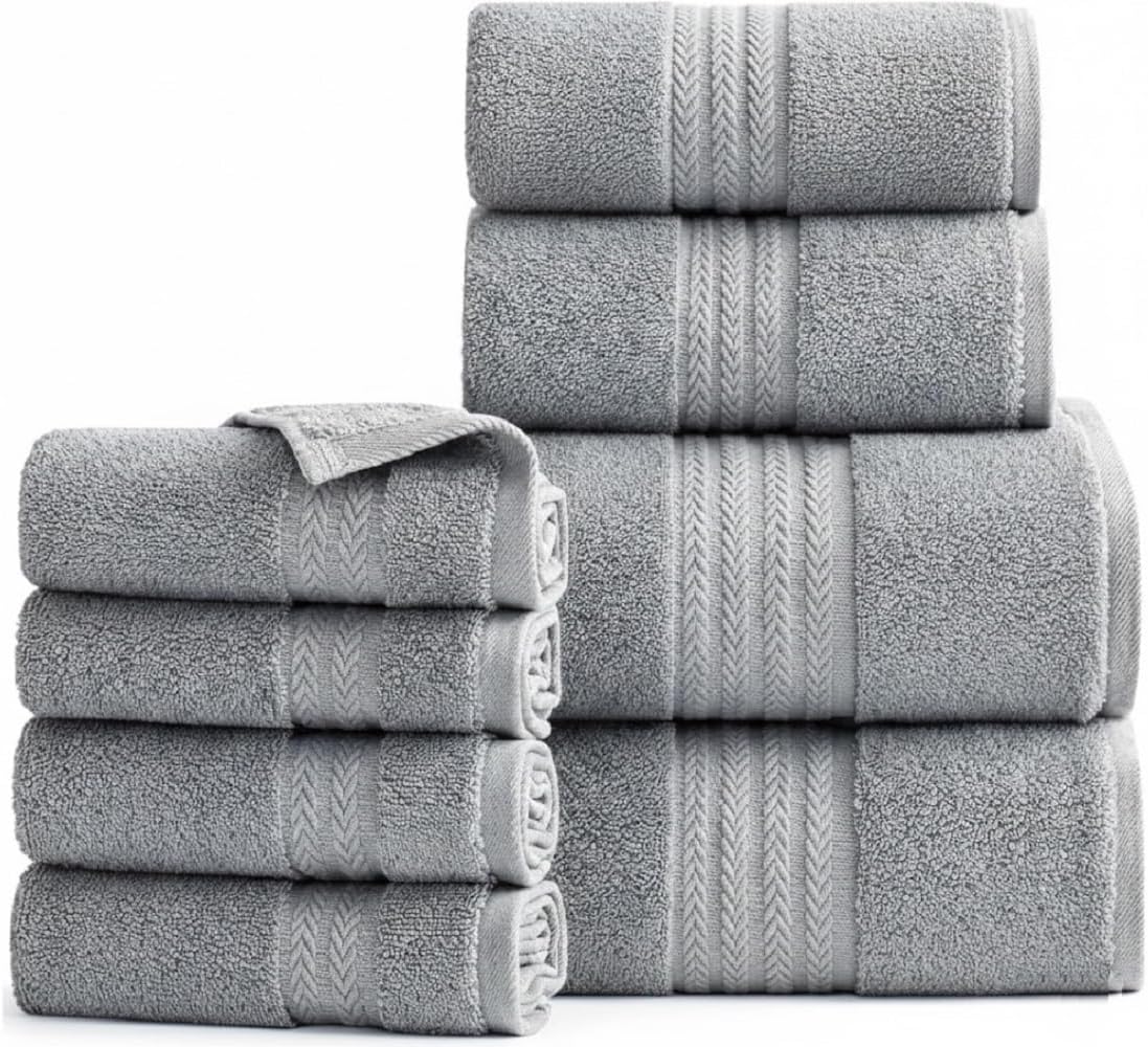 Luxury 800 GSM Egyptian Cotton Bathroom Towels – Heavyweight & Super Soft Hotel Quality Face Cloths, Hand Towels, Bath Towels, Jumbo Bath Sheets and Towel Sets (Silver, 2x Hand Towel)