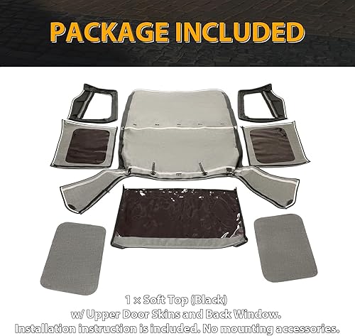 Miniatura 7 de KUAFU Tela de vela suave compatible con Jeep Wrangler YJ 1987-1995 con cierre de cremallera con pieles de puerta superior extraíbles y ventana