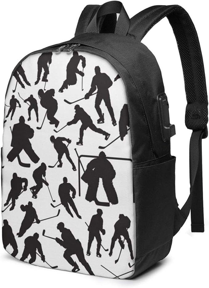 Hockey Ice Player Backpack, Travel Laptop Backpack with USB Charging