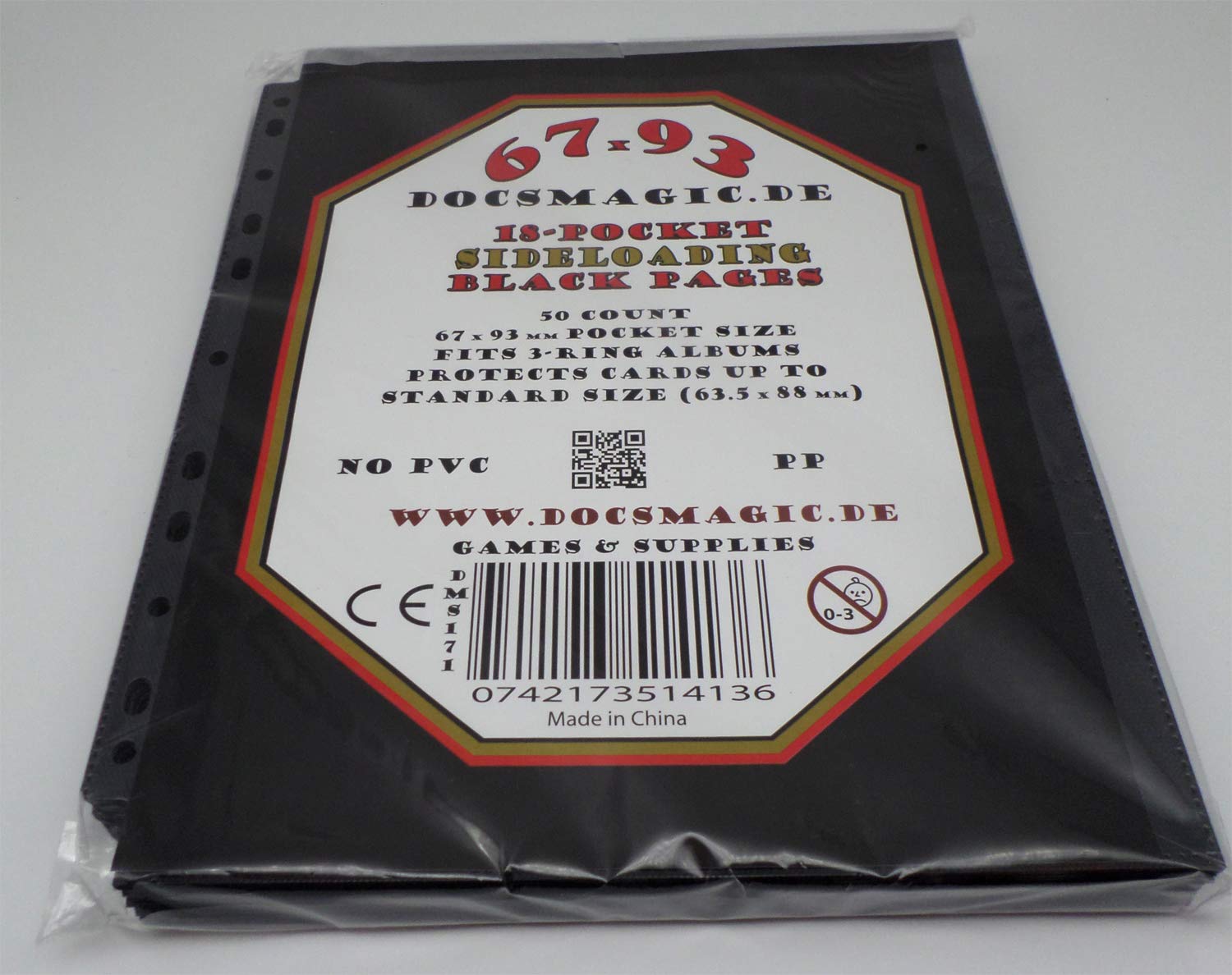 docsmagic.de 50 18-Pocket Pages Black - Sideloading - MTG PKM YGO - 11-Hole - Feuilles Noir