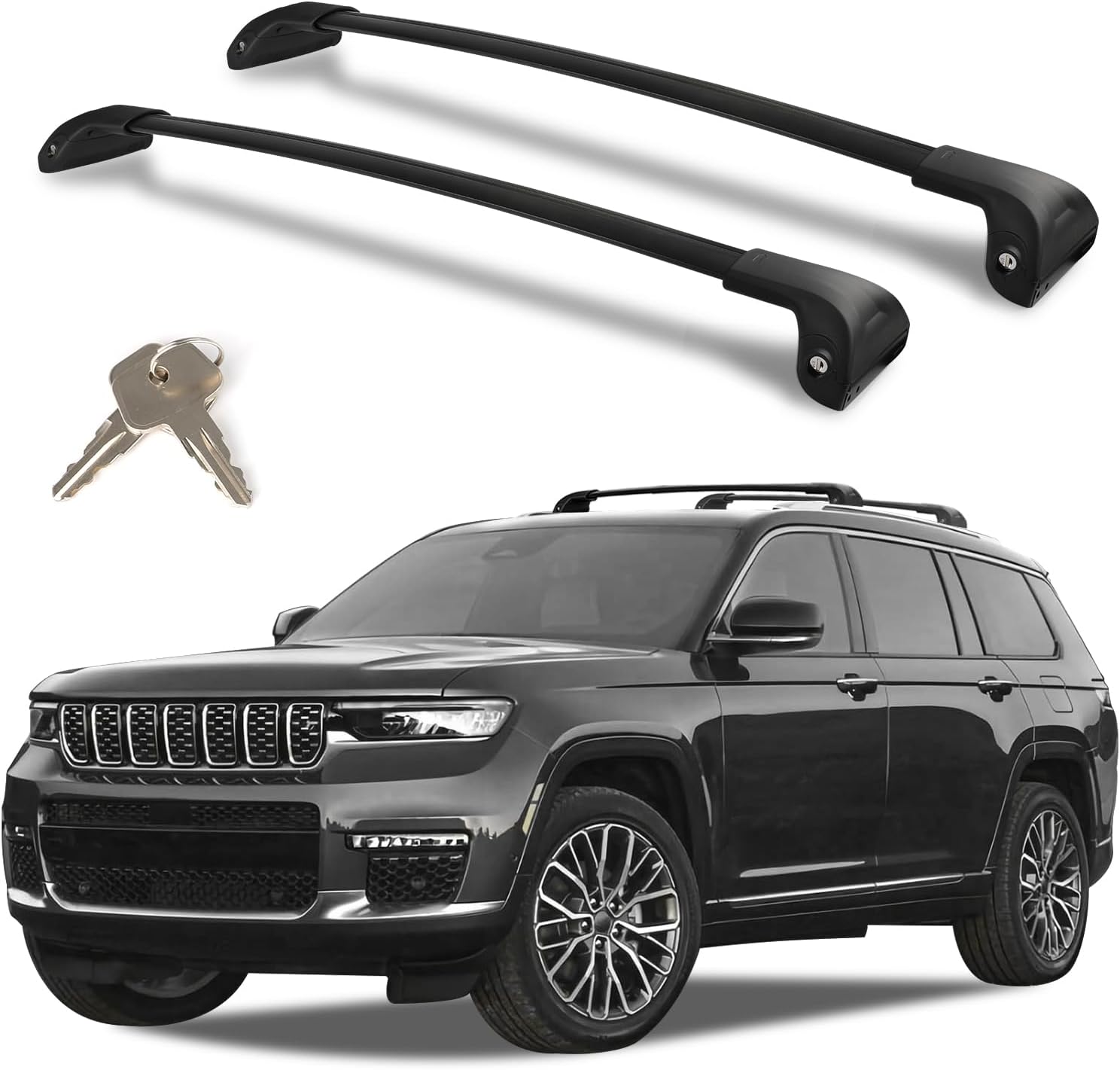 Roof Rack Cross Bars Compatible with Jeep Grand Cherokee L 2021-2026 3-Row & WL 2022-2026 2-Row, Heavy Duty 300 LBS Lockable Aluminum Crossbars, Anti-Theft Rooftop Cargo Carrier for Bike, Kayak, Ski