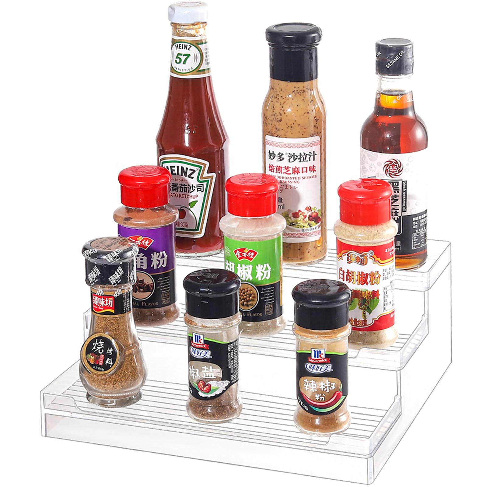 SuoXing Clear Spice Organizer for Cabinet,Kitchen Plastic 3 tier Spice Rack,Tiered Spice Stand Organizer for Kitchen Pantry Countertop,Pack of 1