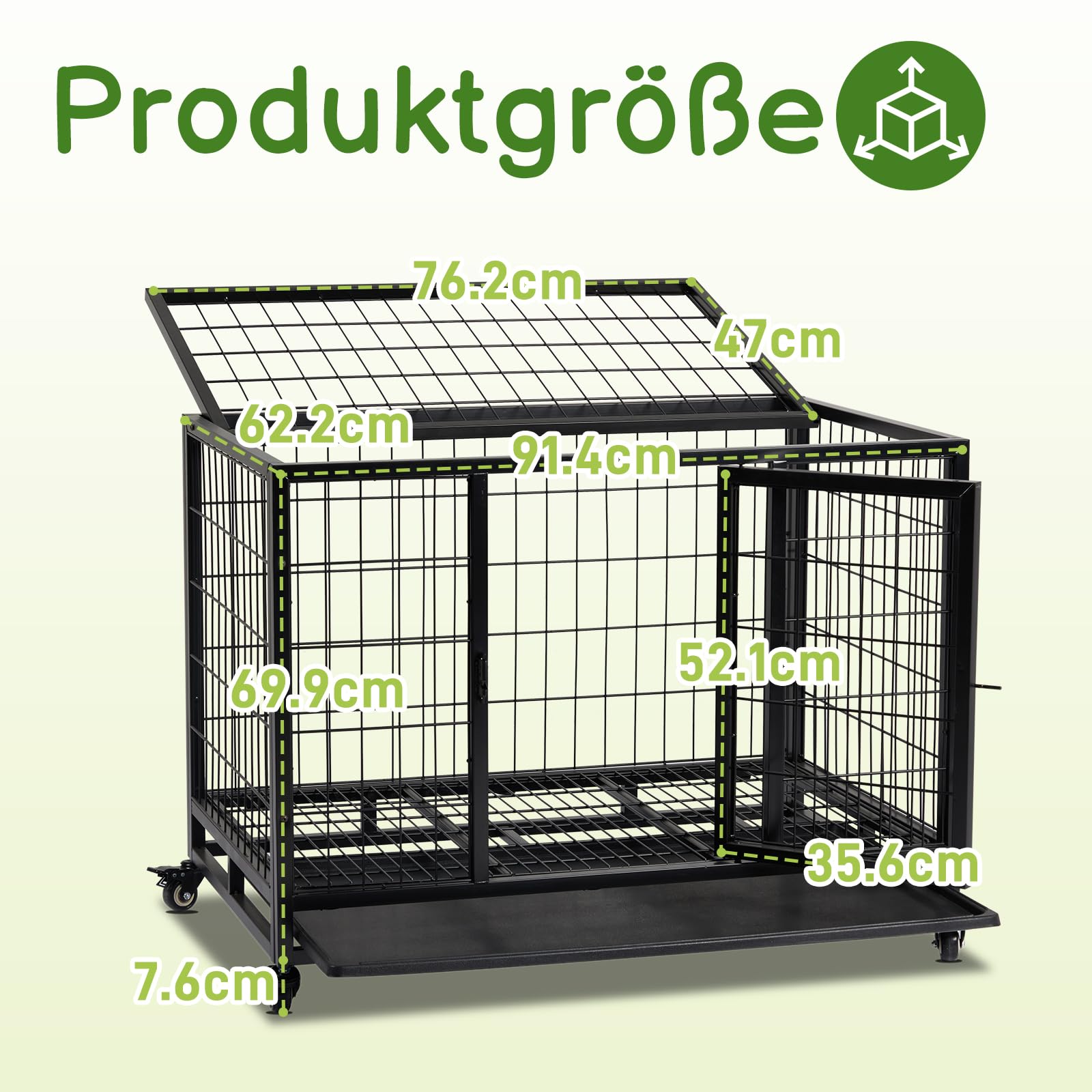 LEADZM Cage pour Chien XL 91x62x70cm – Chenil avec 2 Portes & Roues Verrouillables 360° – Bac en Plastique Amovible et Structure Métal Renforcé Noir
