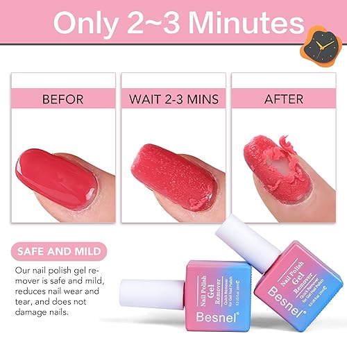Miniatura 2 de Removedor de esmalte de uñas de gel (paquete de 3)  Removedor de esmalte de gel profesional no irritante rápido y fácil, kit de herramientas de