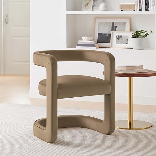 Miniatura 5 de Modway Winslow Silla de comedor de terciopelo resistente a las manchas en color gris pardo - Sillón de barril con respaldo abierto - Silla de