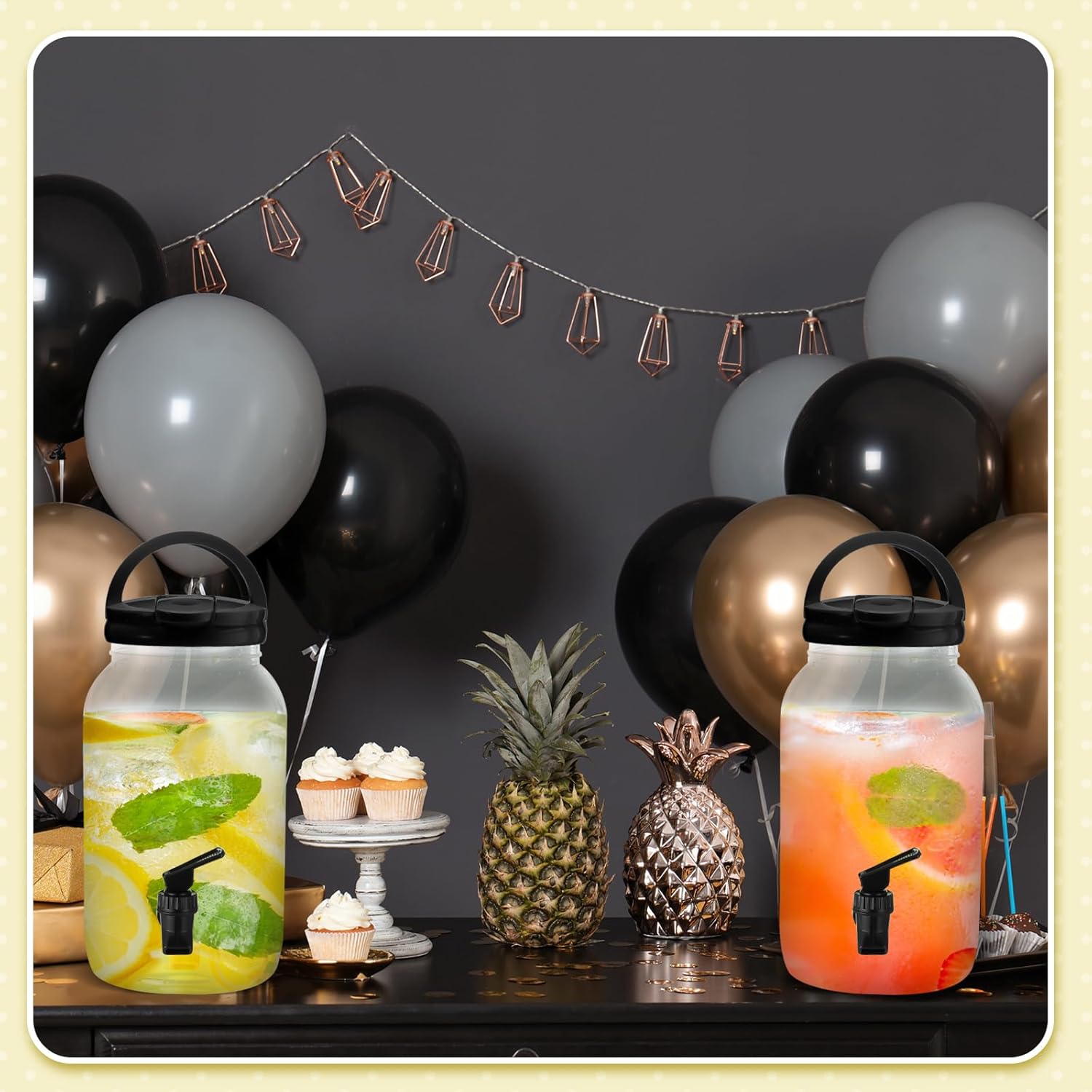 Tanlade 2 Pcs Plastic Drink Dispenser with Stand Beverage Dispenser with Sturdy Metal Base Juice Jar for Parties Lemonade Jar Spigot for Weddings Countertop Water, Each 1 Gallon(Black) - Image 6