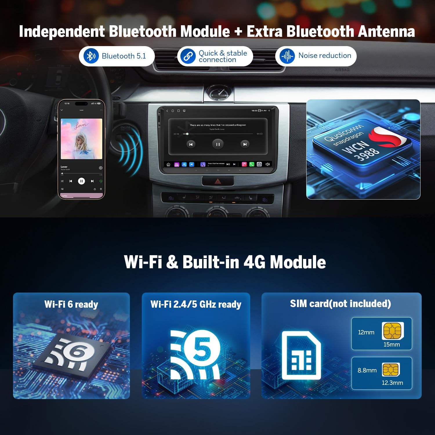 Eonon 8GB+128GB Car Audio for Volkawagen VW Jetta 2006-2015,Golf MK6 MK5,Tiguan 2008-2016,Passat 2005-2014,CarPlay/Android Auto,Touch Screen Car Stereo Opt+Coax Output,DSP,Bluetooth, 5G LTE-VWX6S-PRO