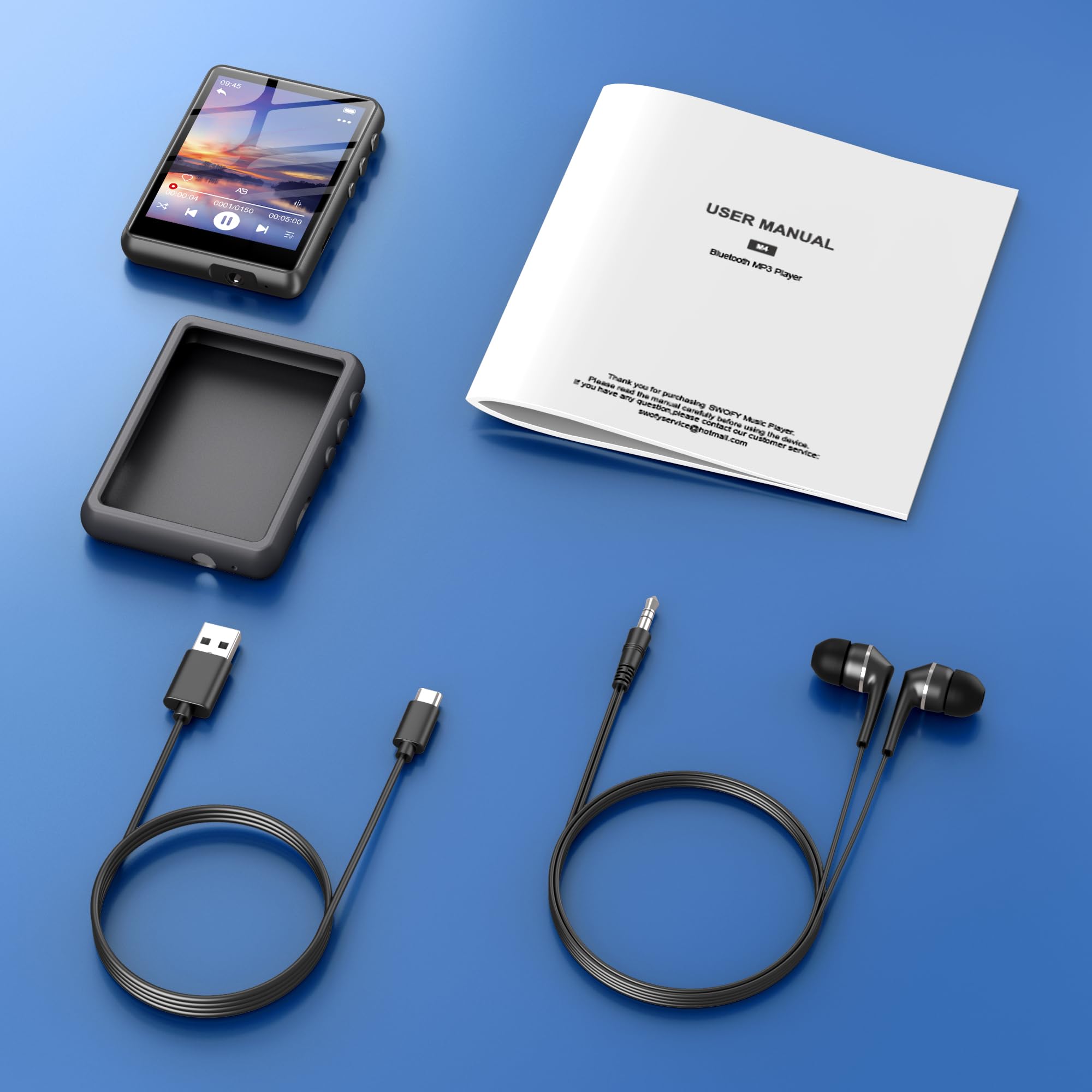 Lecteur MP3 SWOFY 128 Go, Bluetooth 5.3, écran Tactile 2,4", Son HiFi, Haut-Parleur intégré, Fonction Enregistrement, Radio FM, Extensible à 512 Go (Noir)