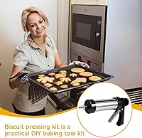 Vista 8 de Juego de pistola de prensa de galletas, prensa de galletas Spritz para hornear, decoración de glaseado de acero inoxidable, kit de pistola de prensa