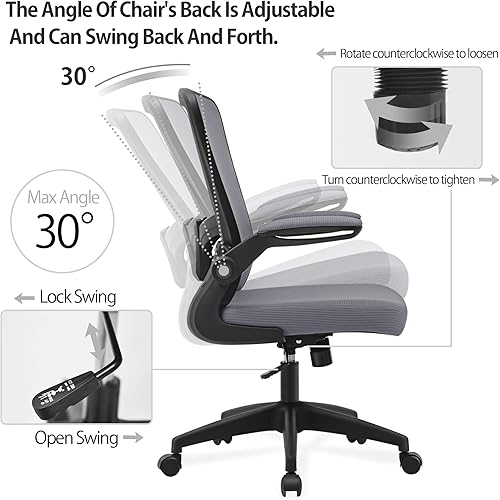 Miniatura 4 de FelixKing Silla de oficina, silla ergonómica de escritorio para el hogar con altura ajustable y reposabrazos abatibles, silla de PC, silla giratoria