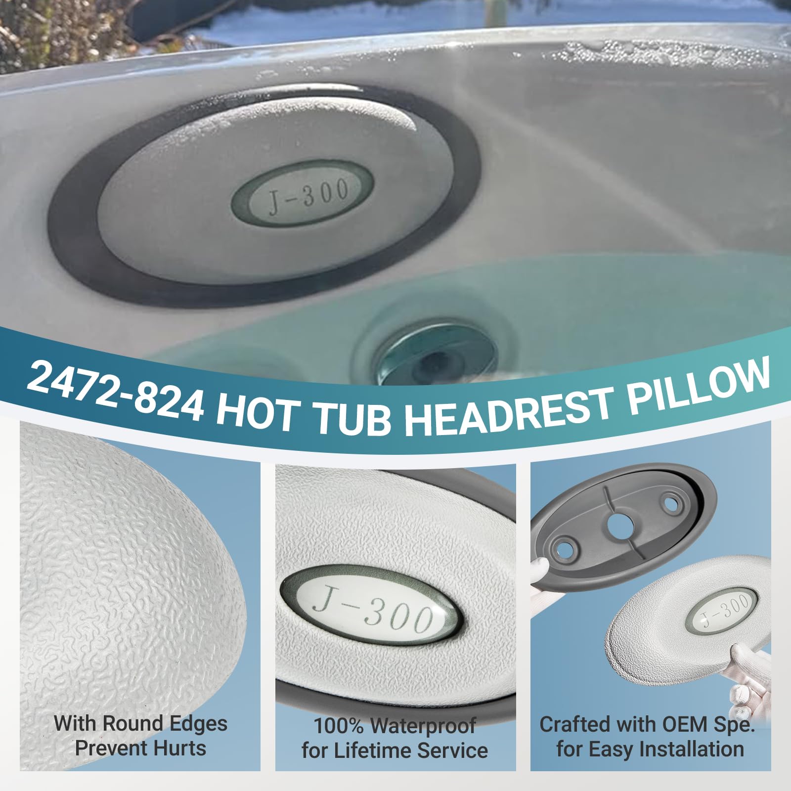 Confezione da 4 cuscini ovali e supporto posteriore per vasca idromassaggio Jacuzzi serie J-300 e spa, 2455-263 cuscini di ricambio per poggiatesta vasca idromassaggio 2455-263, supporto migliorato