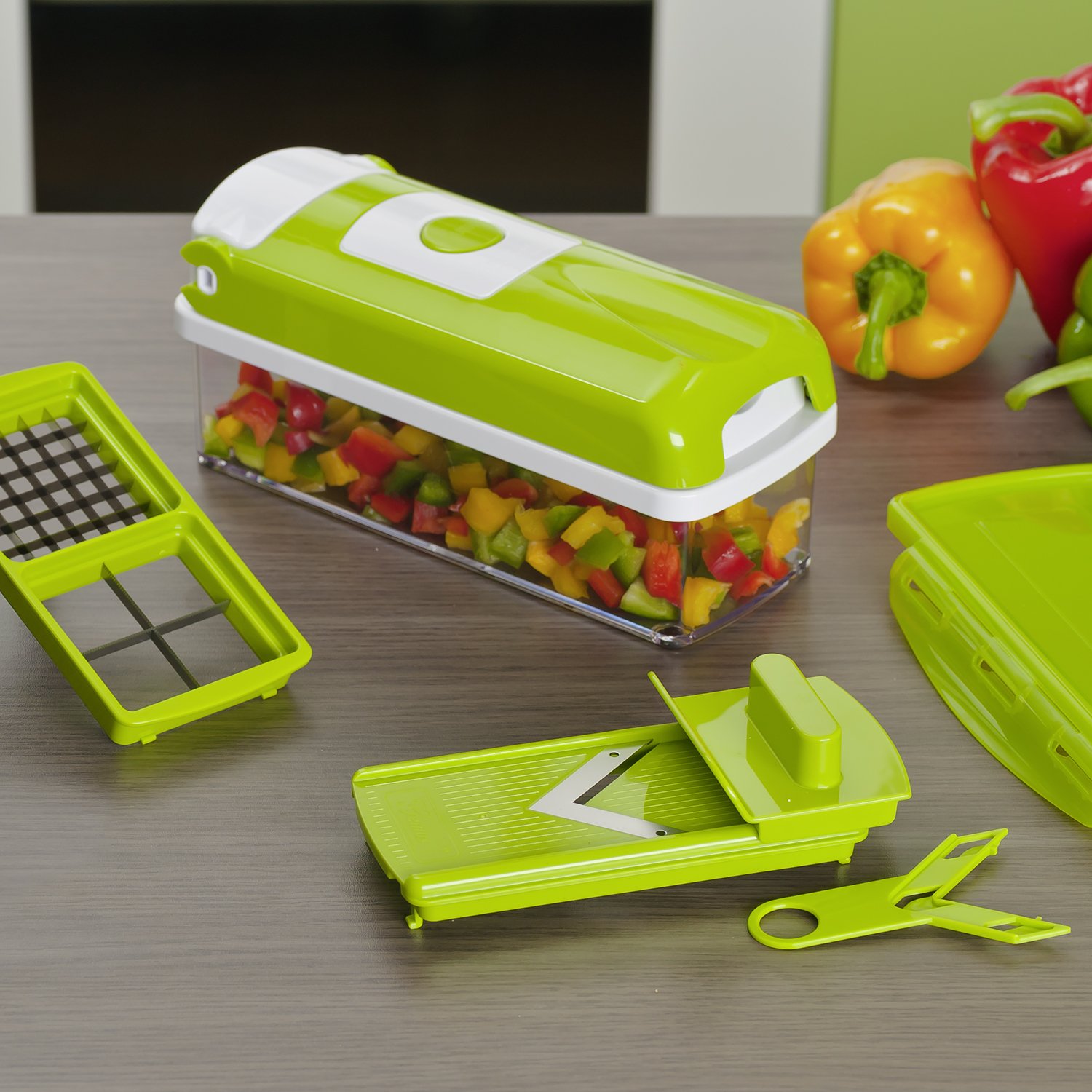 Genius - Cortador de Verduras y Frutas, de plástico, plástico, Verde Kiwi, 22.2 x 10 x 8.1999999999999993 cm