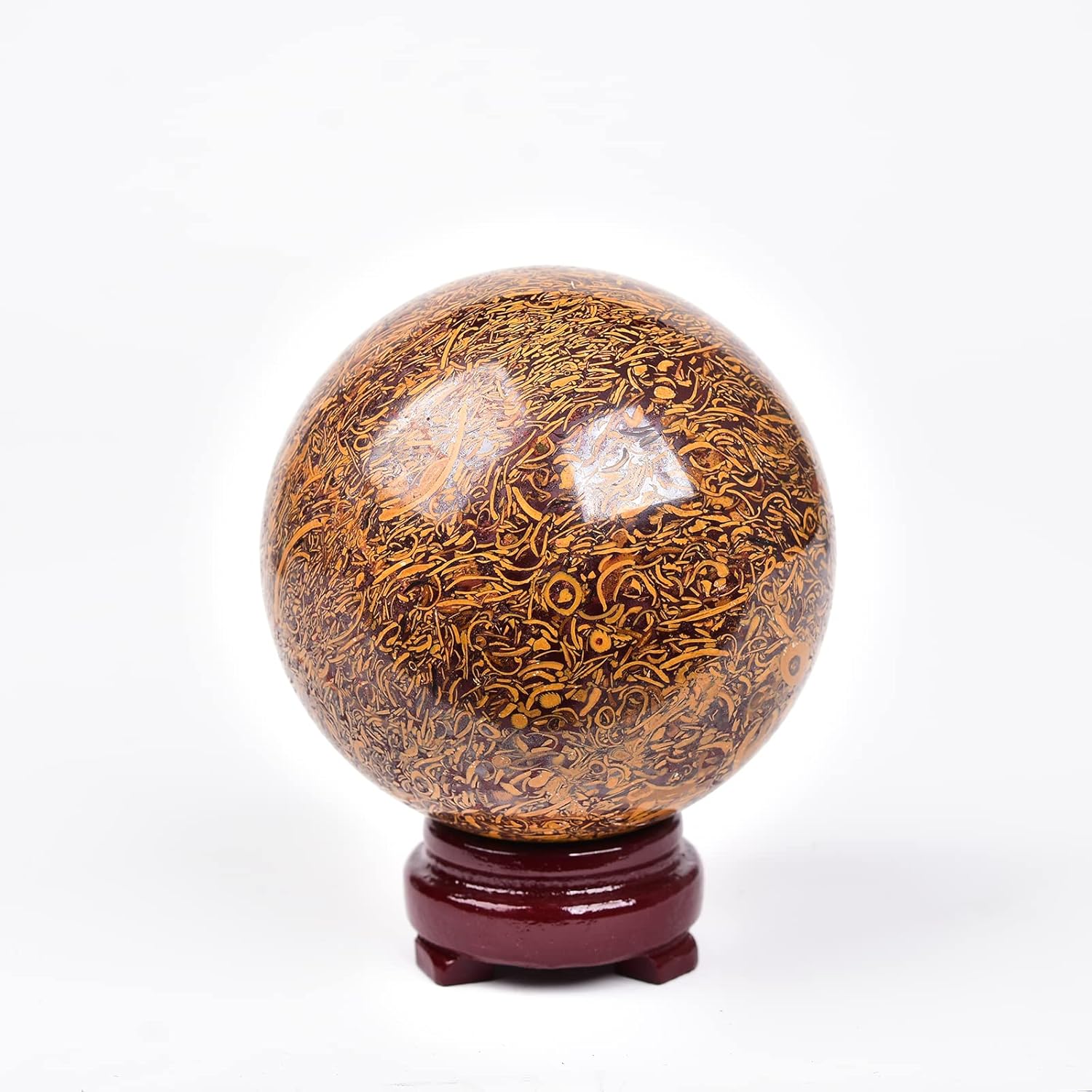 JIC Gem Golden Jade Quartz Crystal Ball Healing Crystal Gemstone Sphere with Decorative Wooden Stand for Meditation Gifts Decoration (80-90mm)