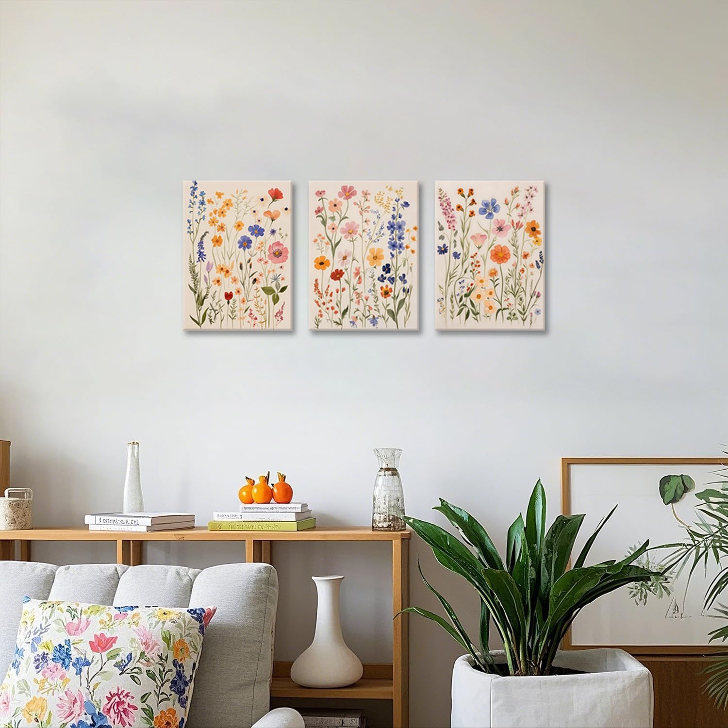 ZQARTZZQ 3 Piece Wildflower Wall Art Watercolor Botanical Floral Colorful Canvas Framed Prints Boho Flower Pictures Wall Decor Modern Minimalism Paintings Artwork Girls Bedroom Living Room Bathroom 12x16in