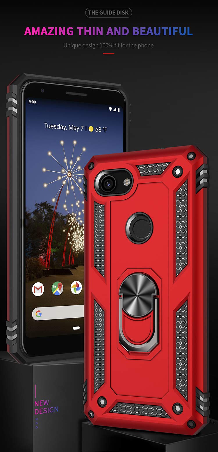 for Google Pixel 3A XL (NOT Fit 3A) Case with [2 Pack] Tempered Glass Screen Protector, for Google Pixel 3A XL Heavy Duty Armor [Military-Grade] Protective，Magnetic Ring Stand Phone Case (Black)