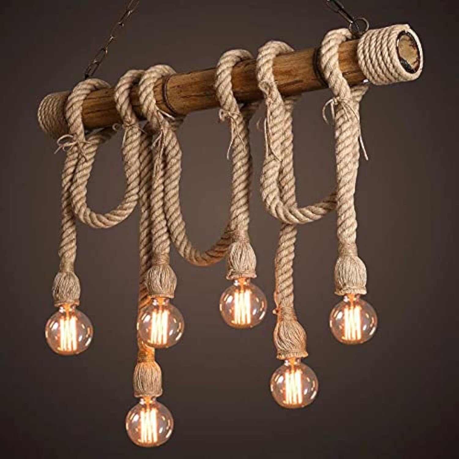Aleto Natural Hemp Rope Hanging Lamp - Retro Industrial Pendant Light With Metal Body & Manual Hemp Cord