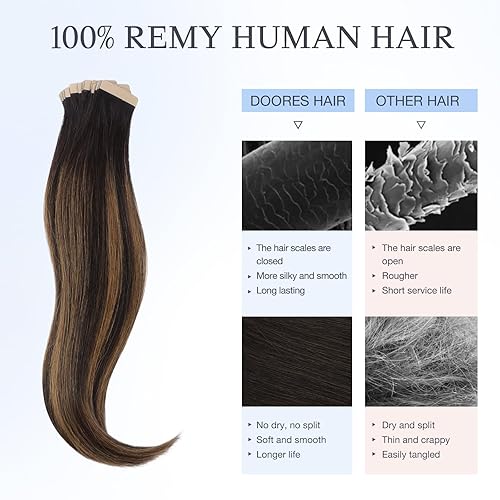 Miniatura 2 de DOORES Extensiones de cabello humano con cinta adhesiva, balayage, color marrón oscuro a castaño, 3.53 onzas, 40 unidades, 18 pulgadas, extensiones