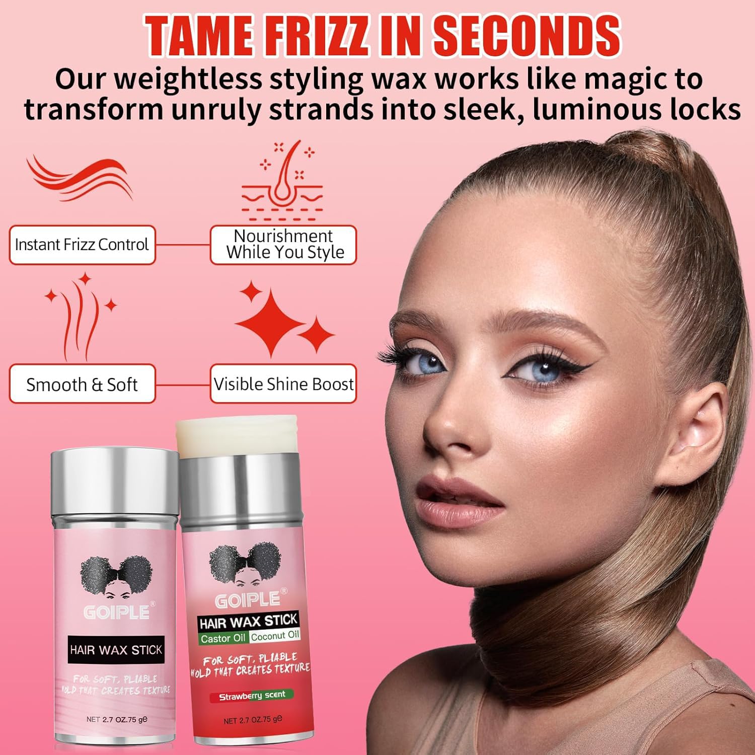 Hair Wax Stick a lunga durata, non grassi, bastone per capelli ribelli, bastone di cera per donne e bambini, con spazzola per capelli lisci, spazzola per bordi, pettine a coda di topo e pinza per