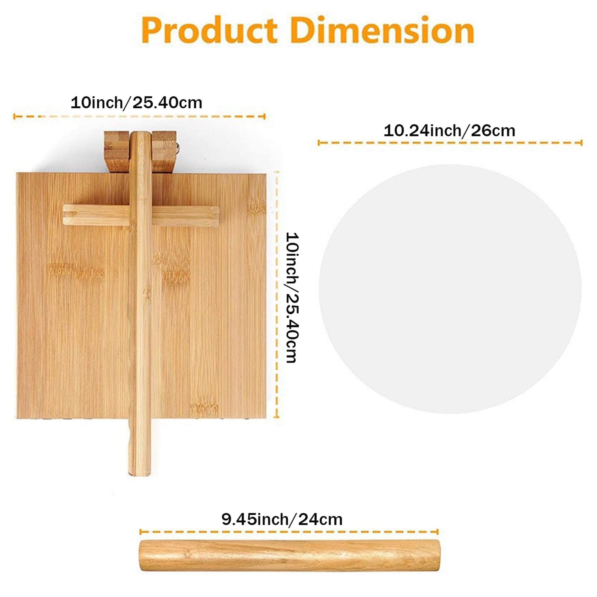 Gcroet 1pc Tortilla Press 10 pouces, Rotation Bamboo Flour Tortilla Press, Facile à nettoyer Chapati avec rouleau à pâtisserie et papier parchemin pour la cuisine