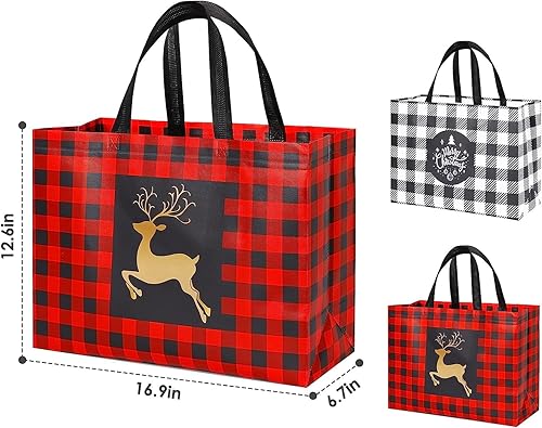 Miniatura 2 de YANGTE Paquete de 16 bolsas de regalo de Navidad extra grandes, bolsas reutilizables con asa, bolsas de compras de comestibles de Navidad no tejidas
