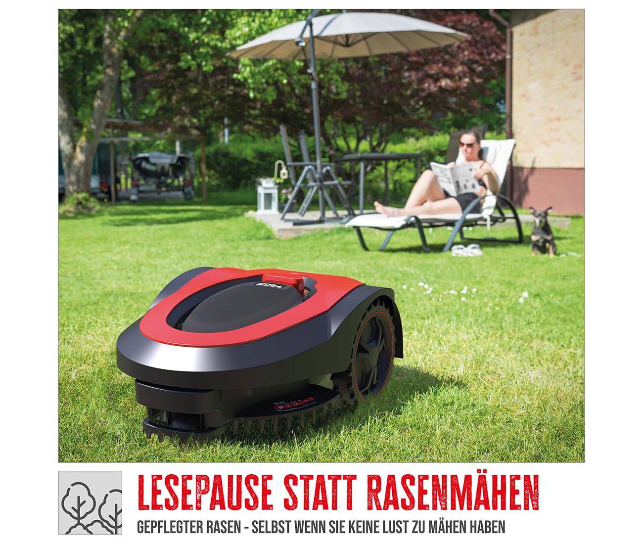 Güde Robot cortacésped Alpha 95446 GRR 180.1 (Rango de Trabajo Ajustable de 50 m² a 600 m², Altura de Corte Ajustable en 5 Posiciones, 28 V, Ion de Litio, 2 Ah), Rojo/Negro