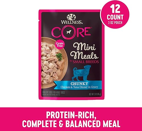 Miniatura 2 de Wellness CORE - Mini comidas naturales para razas pequeñas, sin granos, comida húmeda para perros, cena gruesa de pollo y atún en salsa, bolsa de 3