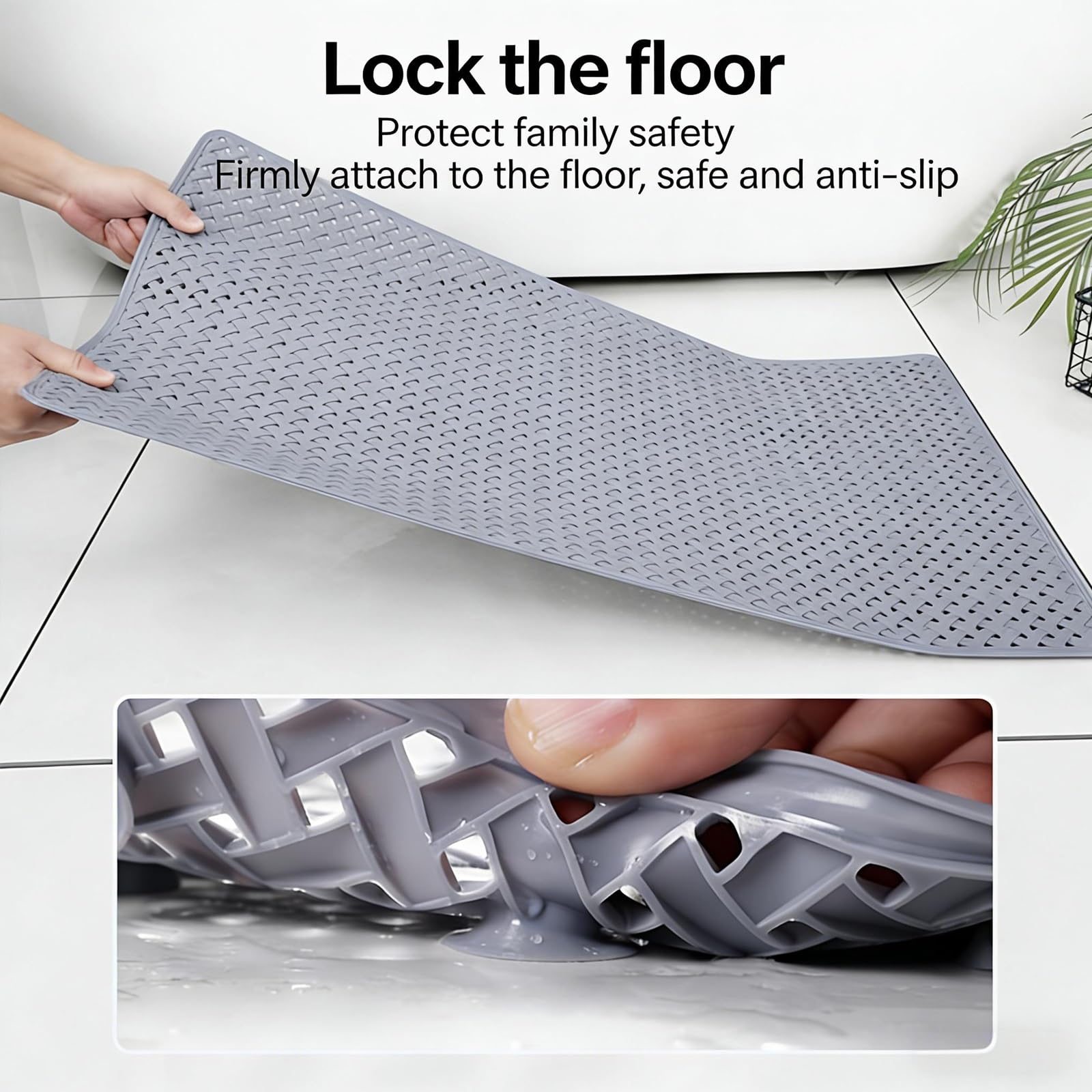 Tappetino antiscivolo per doccia con ventose, tappetino da bagno drenante in TPE, trama intrecciata, ideale per bagno e box doccia, 100 x 40 cm