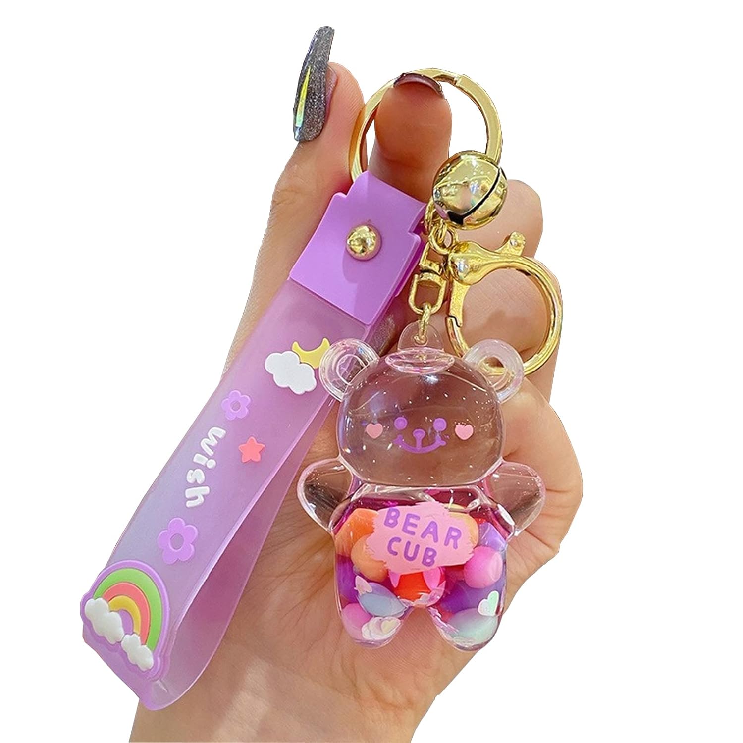WIMETI Kawaii Keychain Bear Liquid Floating Quicksand Cute Keychains