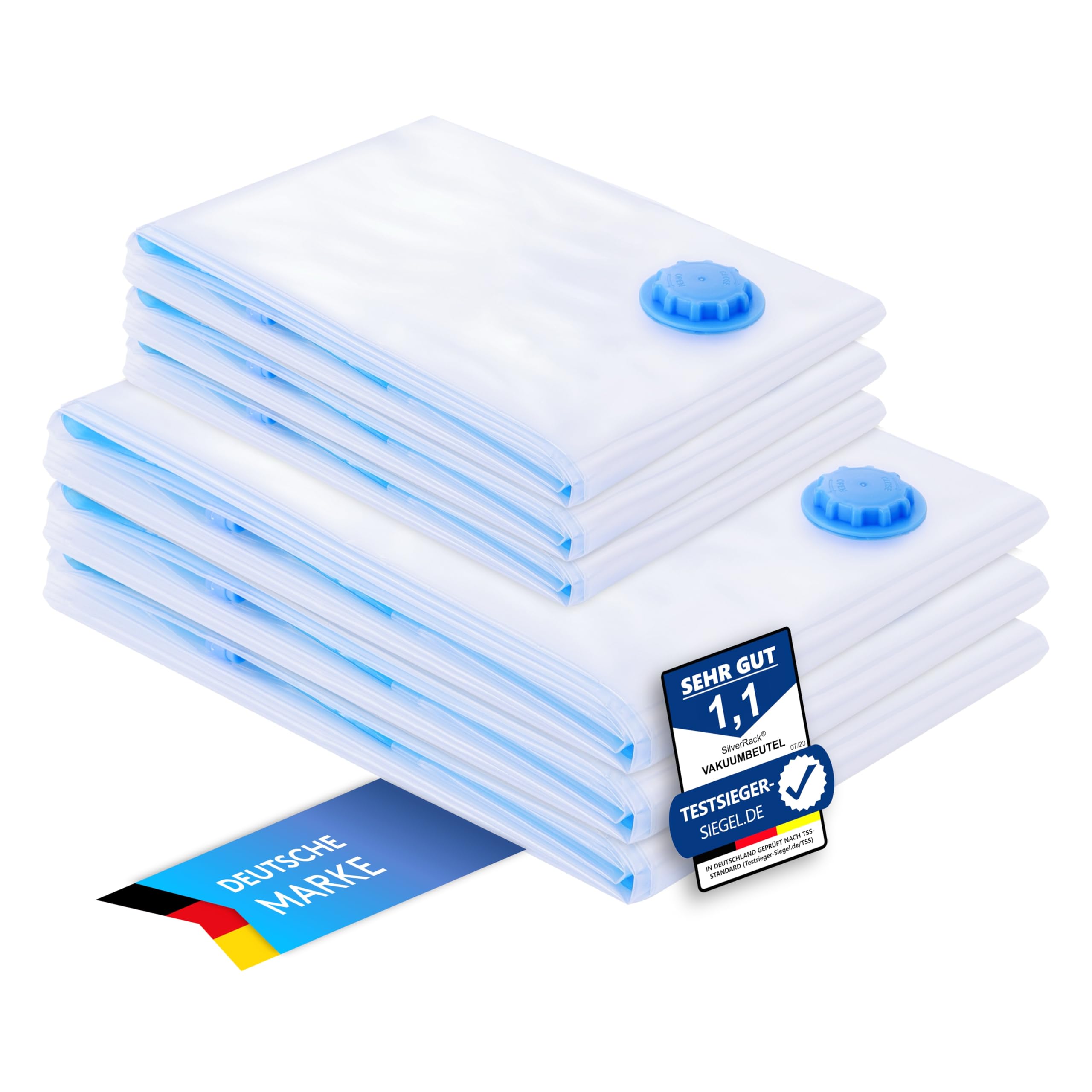 SilverRack Vakuumbeutel für Kleidung [6 Stück] in (3x 40x60 cm / 3x 50x70 cm) - BPA Frei INKL. ETIKETTEN - Vakuumierbeutel für Kleidung wiederverwendbar u. platzsparend - 6er Vakuum Kleiderbeutel