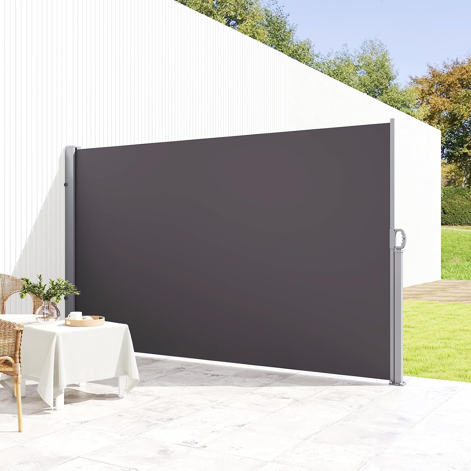 C-Hopetree 138"x63" Outdoor Retractable Side Awning, Patio Waterproof Sun Shade Privacy Screen Panel for Deck, Porch and Balcony, Dark Grey