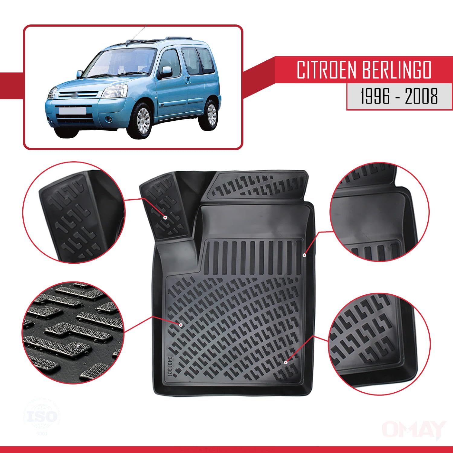 RE&AR Tuning kompatybilne z Citroen Berlingo 1996-2008 4D gumowe maty czarne