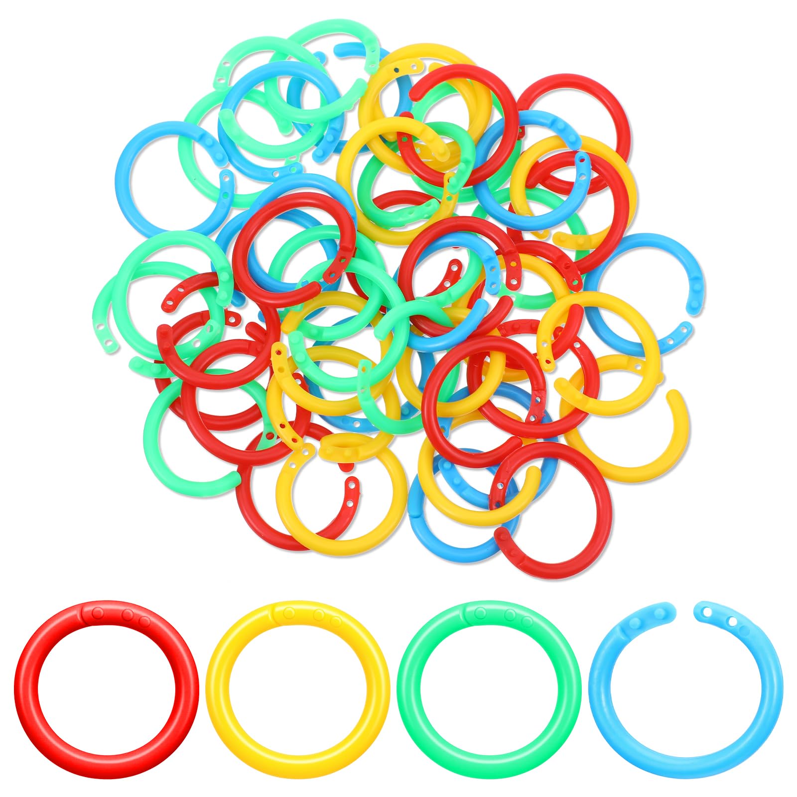 Yuomeaz 50Pcs Multicolor Plastic Binding Rings, Loose Leaf Binder Ring for Paper, Cards, Keychain, Document, Notebook, DIY Craft (20 mm/0.8 inch)